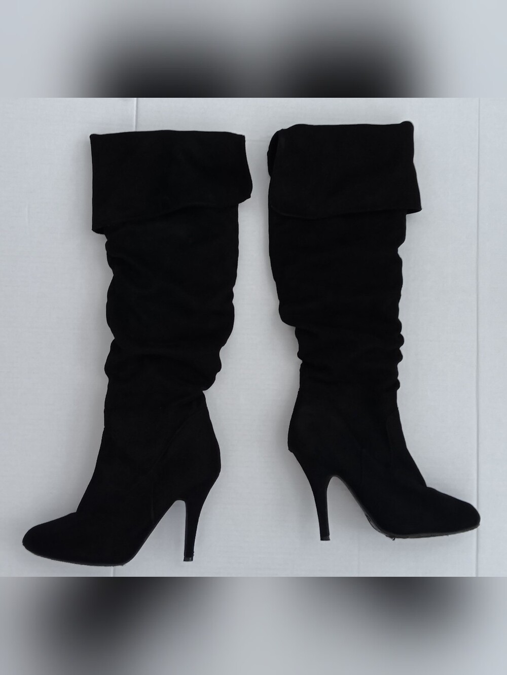 Forever Women's Black Knee High Slouch Faux Suede Stiletto Zipper Sz 9